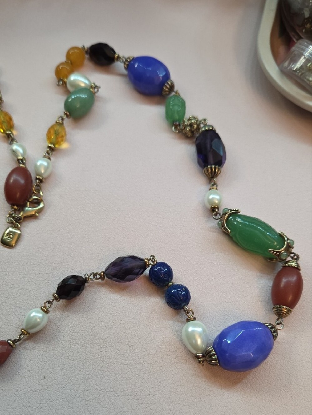 Multicolor Beaded Statement Necklace with Pearls - Picture 6 of 6
